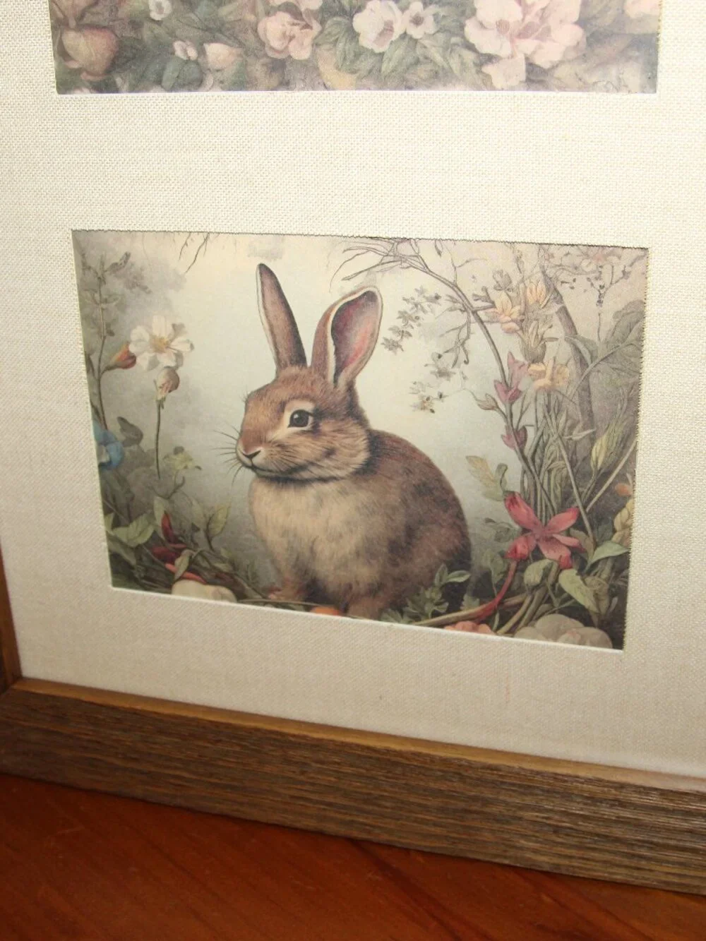 French Country Rustic Farmhouse Framed Woodland Bunny Rabbit Trio Wall Decor